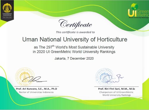 Уманський національний університет садівництва  як 297-й найбільш стійкий університет у світі у 2020 р.