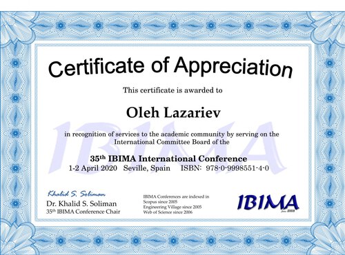 Участь кафедри української та іноземних мов у міжнародному проекті IBIMA Conference